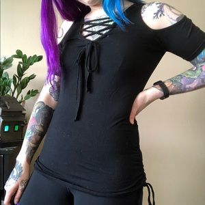 Cold Shoulder Lace Back Shirt